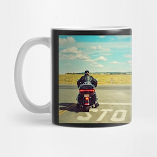 Motorcycle riding road trip in countryside, Alberta Canada Mug